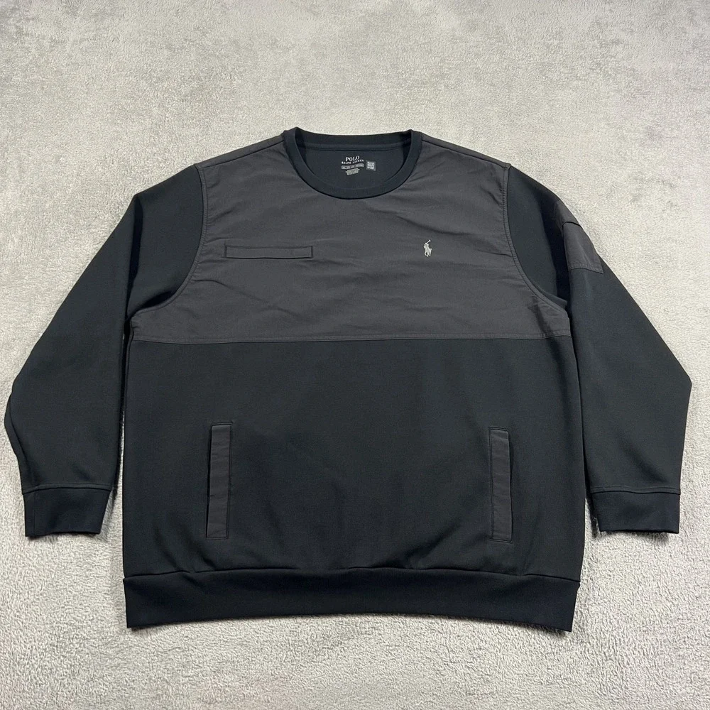 Polo Ralph Lauren Sweatshirt Mens 2XL Black Water Repellent Hybrid Crew Neck